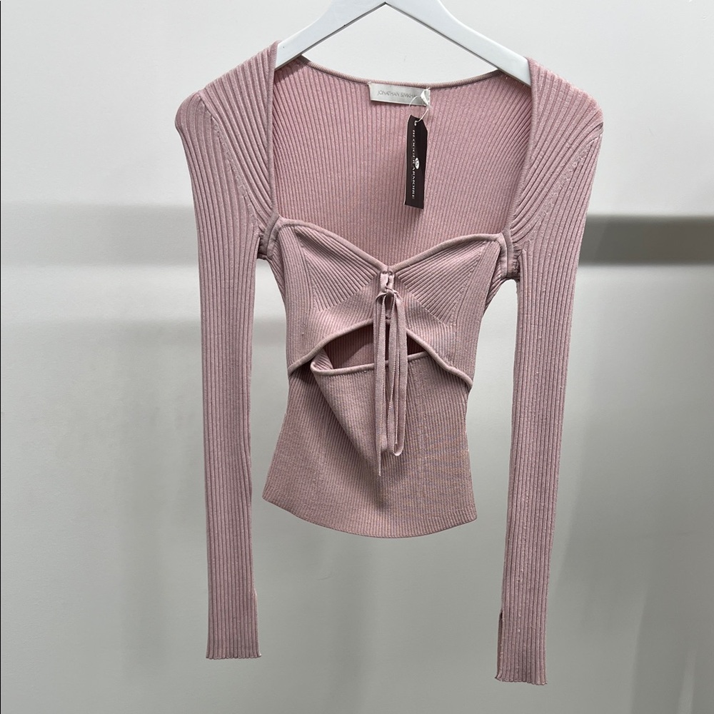 Jonathan Simkhai Pink Ribbed Cutout Sweater